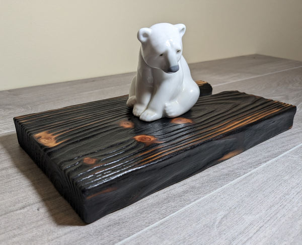 douglas fir Yakisugi style display plinth with Lladro polar bear ornament