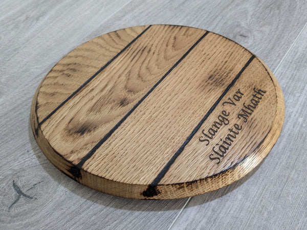 OAK 'BARREL LID STYLE' BOTTLE DISPLAY PLINTH  "SLANGE VAR"