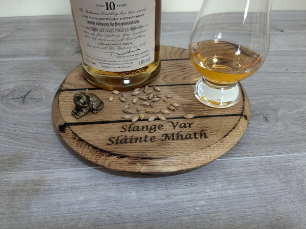 OAK 'BARREL LID STYLE' BOTTLE DISPLAY PLINTH  "SLANGE VAR"