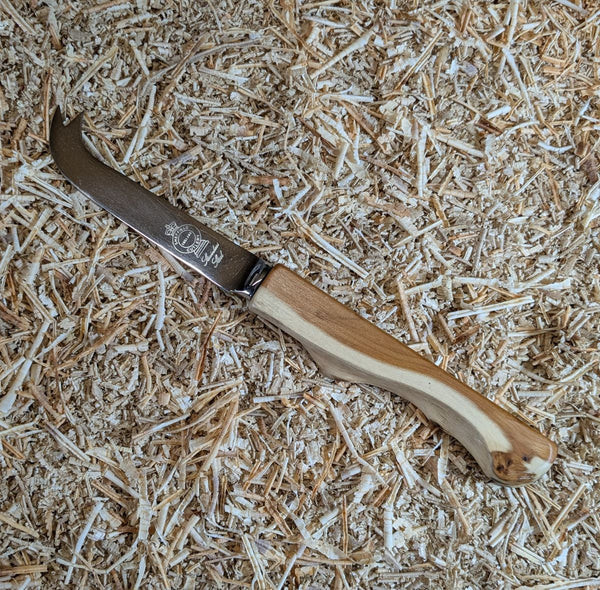 CHEESE KNIFE WITH LIVE-EDGE YEW HANDLE