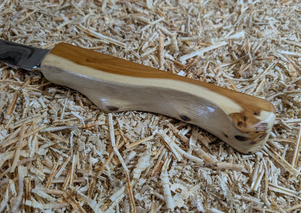 CHEESE KNIFE WITH LIVE-EDGE YEW HANDLE