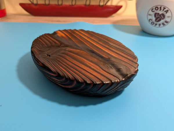 coffee bean (medium size) wall art decor up close showing Yakisugi style Douglas Fir wood 