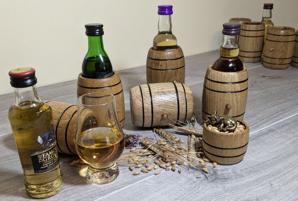 DISPLAY OF MINI OAK BARRELS FOR MINIATURE WHISKY BOTTLES