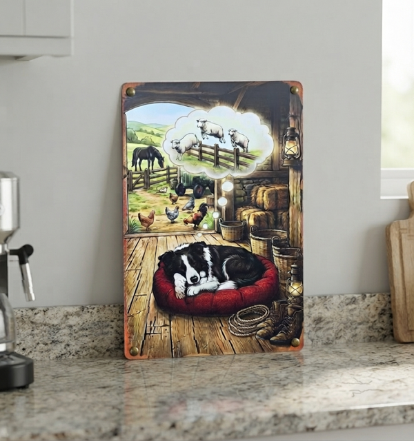 VINTAGE STYLE METAL SIGN (REPRODUCTION) DREAMING DOG