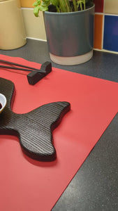 YAKISUGI WHALE STYLE ASH SERVING BOARD in a kitchen setting  video clip