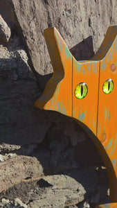 alley cat wooden wall art hanging on a stone wall video clip