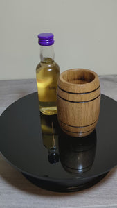 MINI OAK BARREL WITH WOODEN BUNG ON TURNTABLE VIDEO