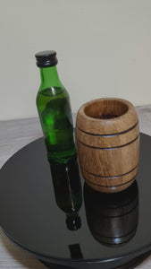 MINI OAK BARREL WITH BRASS BUNG ON TURNTABLE VIDEO