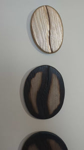 Coffee Bean Wall Art (Set of 3) including a Gold coffee bean - Ash wood Yakisugi Style displayed on wall in Coffee Shop setting video clip