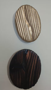 Coffee Bean Wall Art (Set of 3) including a Gold coffee bean - Douglas Fir wood Yakisugi Style displayed on wall in Coffee Shop setting video clip