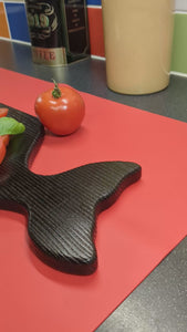 YAKISUGI WHALE STYLE ASH SERVING BOARD in a kitchen setting video clip